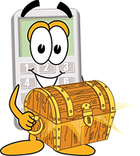 Calcy holding treasure chest.